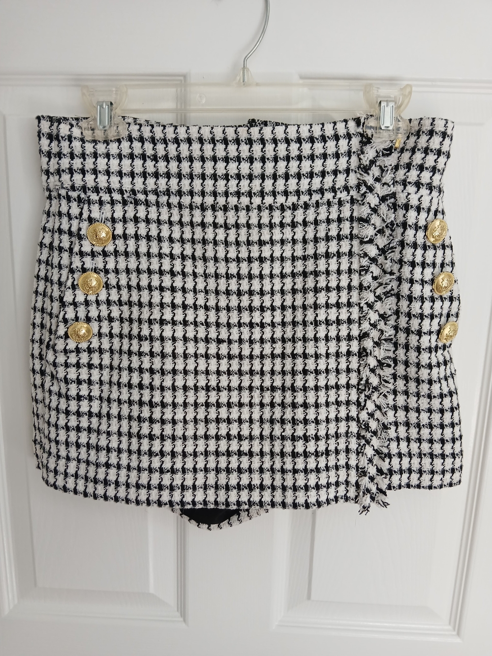 10 Crosby Derek Lam Houndstooth Tweed Mini Skirt / Skort with Gold Buttons